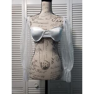 Wildcat Bustier Bra Women's Size Small White‎ Satin Lace Balloon Sleeve Pullover